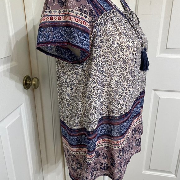 S Knox Rose BoHo Style Top with Front Tie and Tassels - Picture 2 of 7